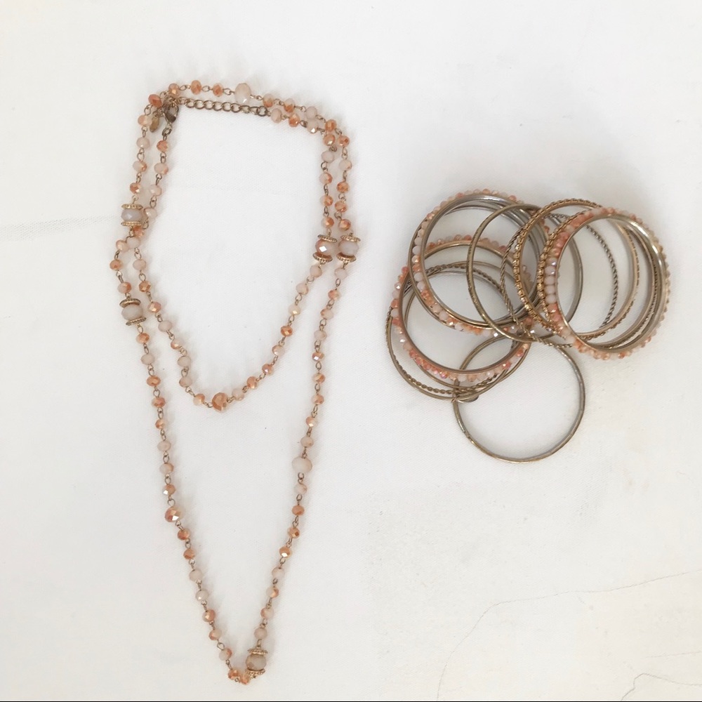 Cara NY Pink and Gold /Copper Necklace and Bangles